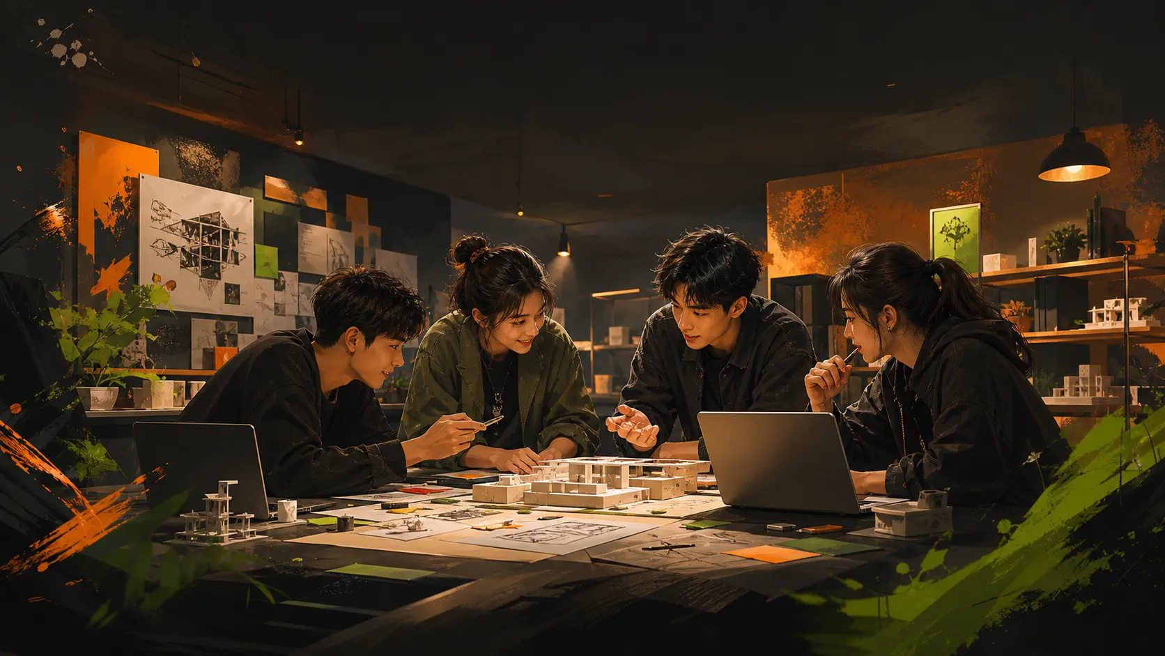 在创意科技工作室协作的学生
